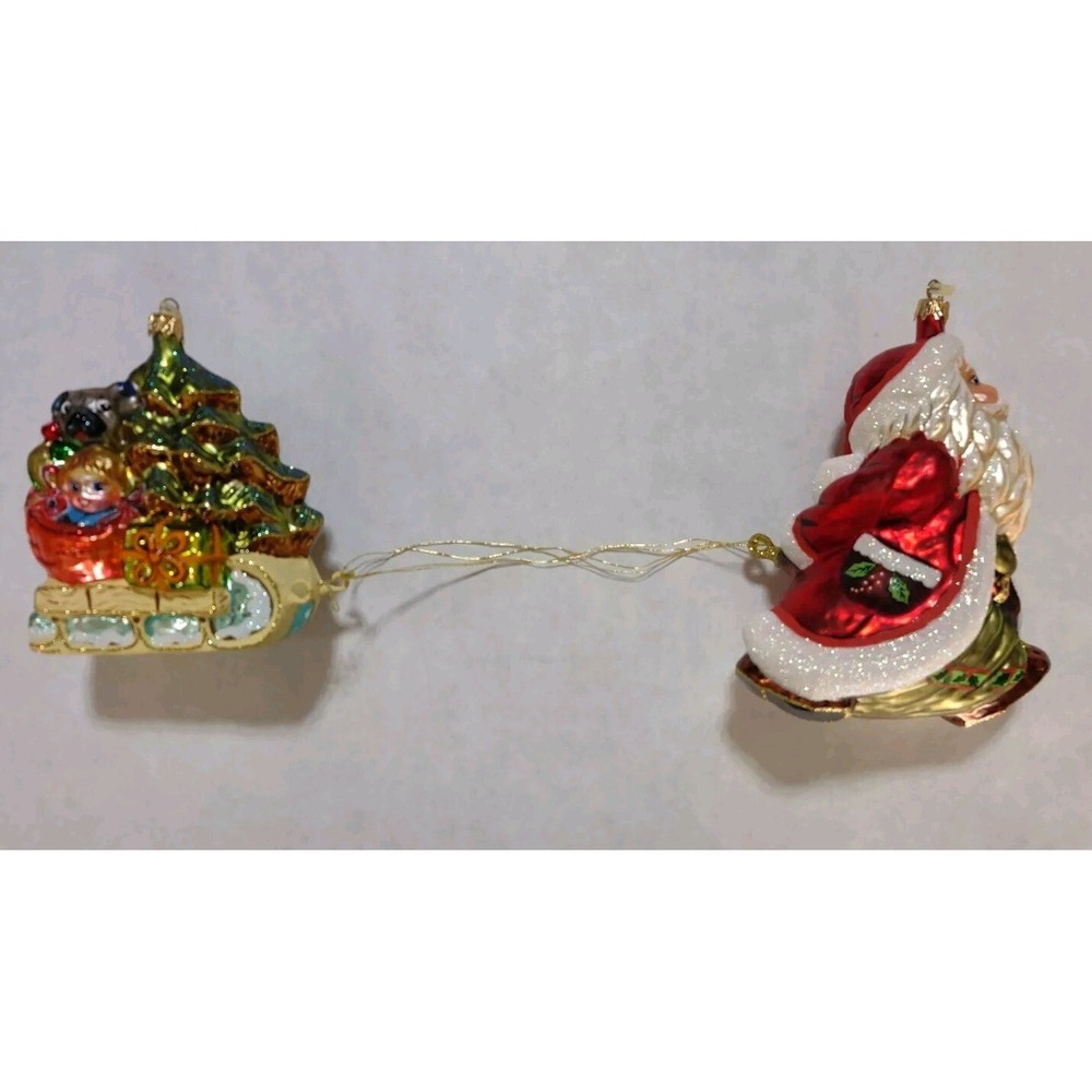 Glass Ornament hand painted made in Poland "Here Comes Santa" Radko Inspired